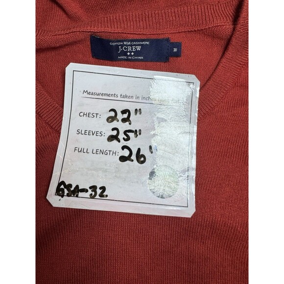 J Crew V Neck Sweater Pullover SIZE M Cotton Cashmere Long Sleeve Orange red - Picture 4 of 5